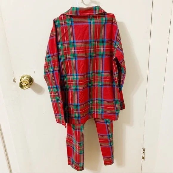 2 piece set OLD NAVY Flannel Plaid Print Pajama Red Green Tartan Kids L 10 12 - Picture 2 of 7